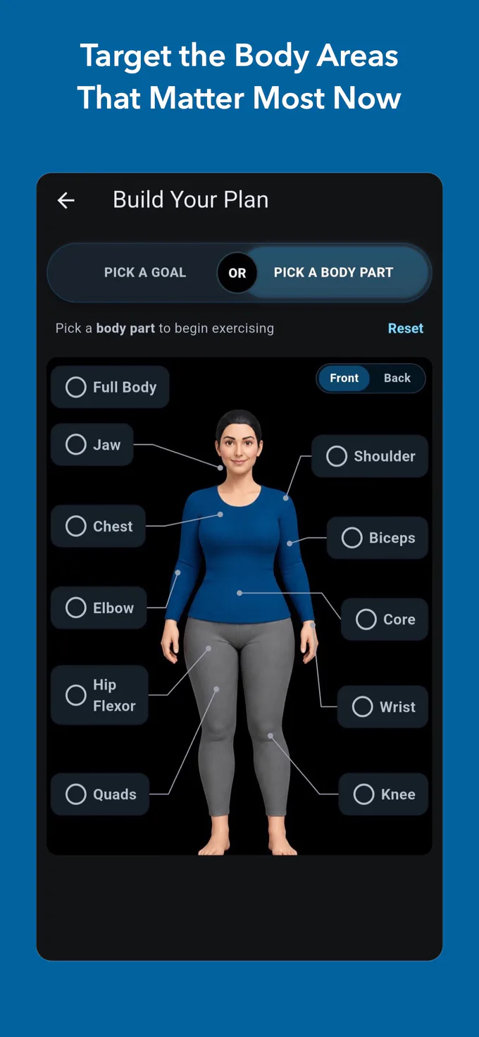 Build Your Plan page for choosing the body areas that matter most